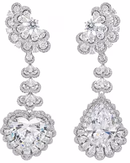 Visací diamantové náušnice Chopard s hruškovým a srdcovým brusem