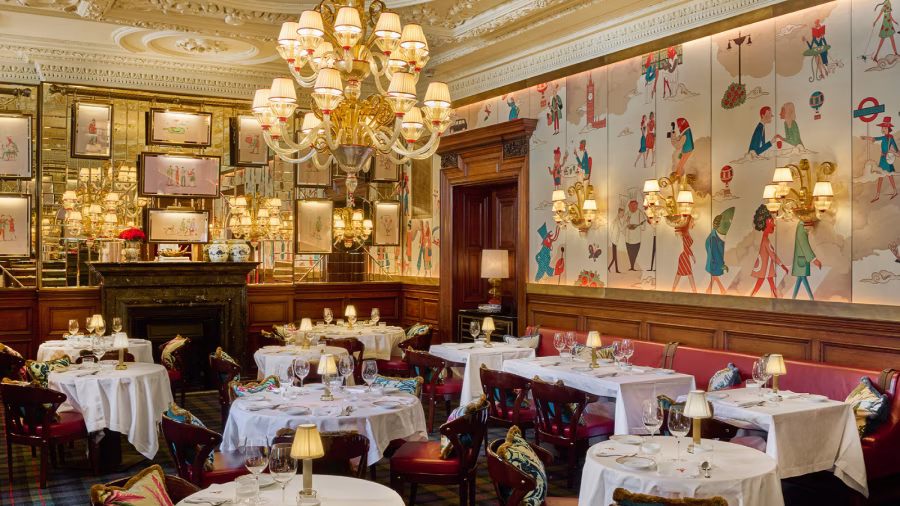 Jídelní prostor Langosteria London s původními krby