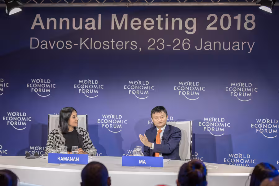 Jack Ma během setkání lídrů Světového ekonomického fóra v Davosu