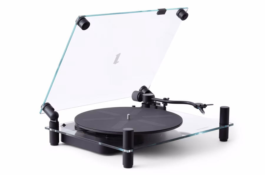 Černý gramofon Transparent Turntable s deskou z tvrzeného skla
