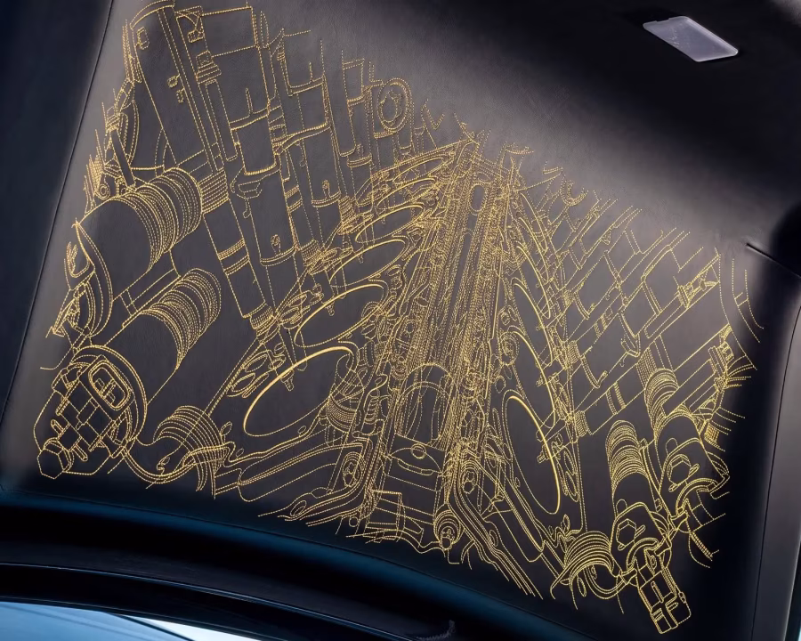 Technická kresba dvanáctiválcového motoru ve voze Black Badge Ghost Golden Era