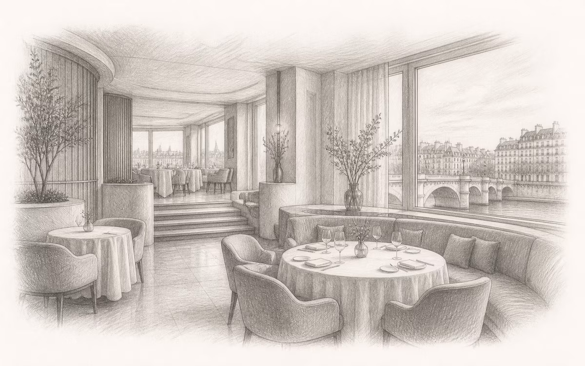 Interiér restaurace Plénitude – redakční kresba