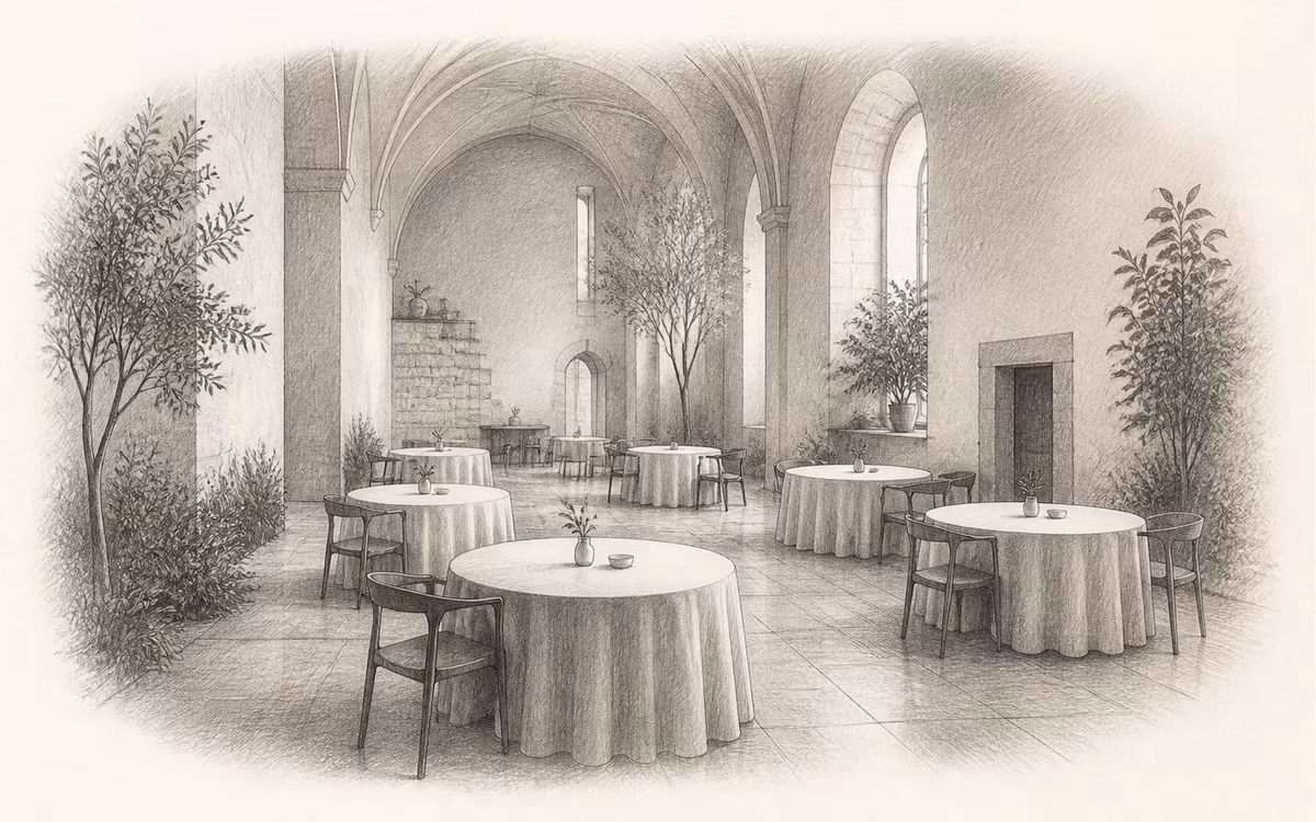 Interiér restaurace Reale – redakční kresba