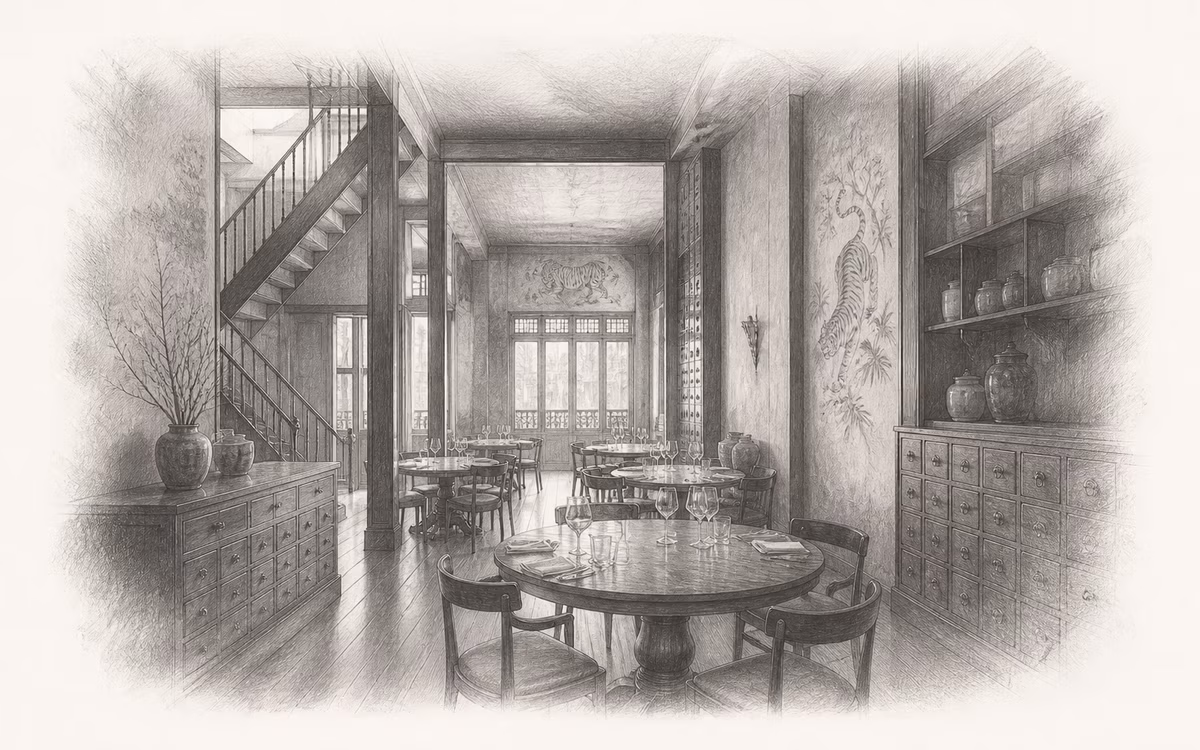 Interiér restaurace Potong – redakční kresba