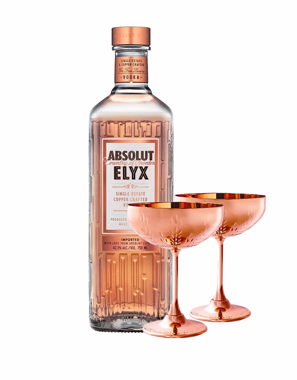 Absolut Elyx a měděné koktejlové poháry