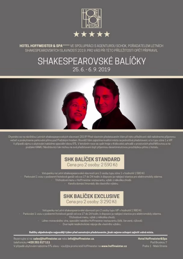 Shakespearovské balíčky v hotelu Hoffmeister