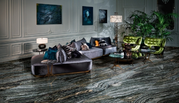 Inspirace. I takto může vypadat váš luxusní interiér. Keramická imitace mramoru značky Roberto Cavalli se jmenuje Rock Symphony. 